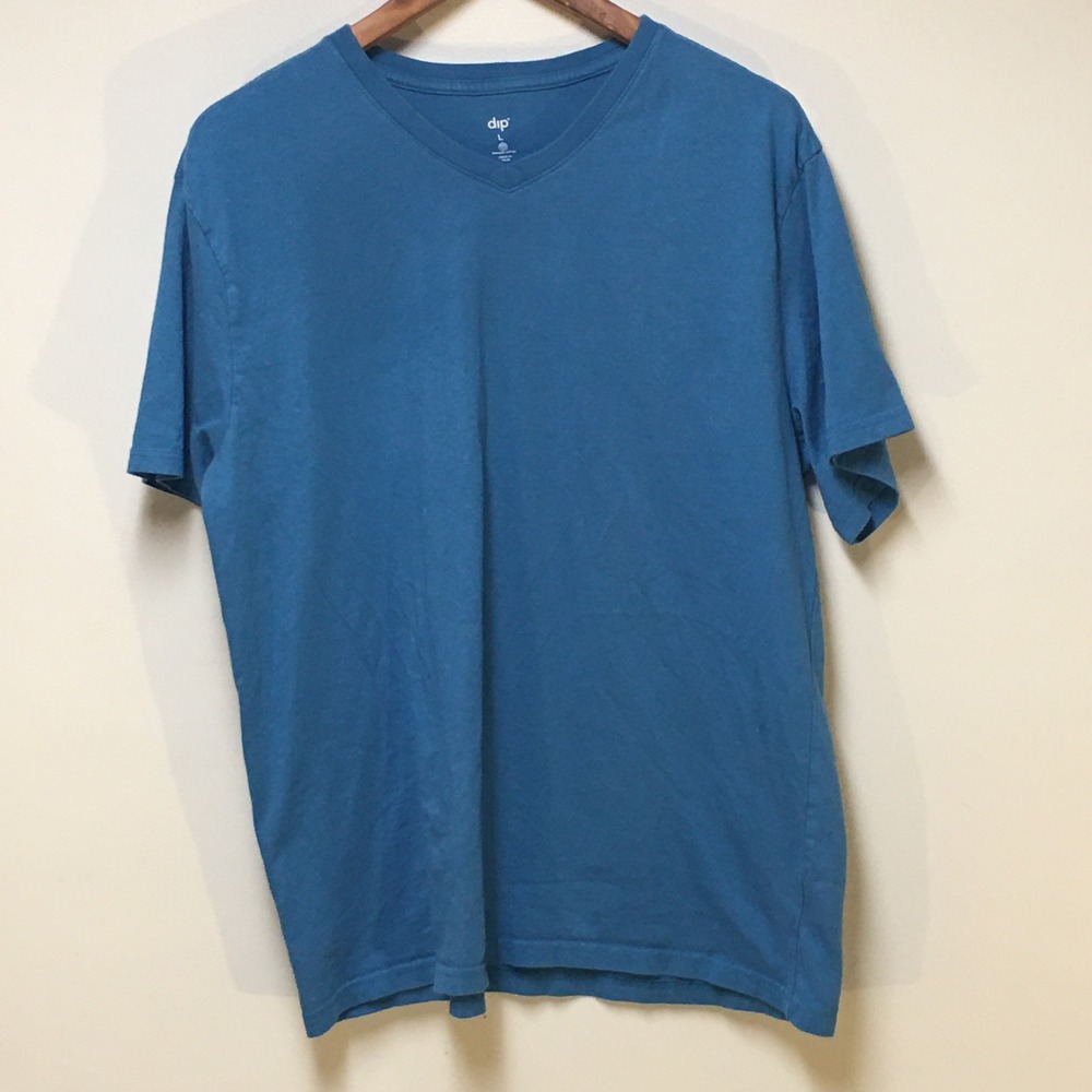 Dip V-Neck T-Shirt Mens Large Blue Organic Cotton Short Sleeve Tee Minimalist